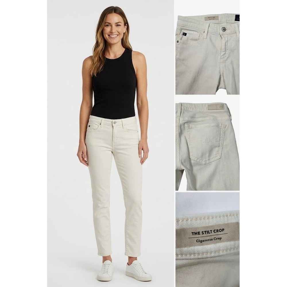 AG Adriano Goldschmied The Stilt Crop Jeans Womens 26 White Cigarette Denim USA